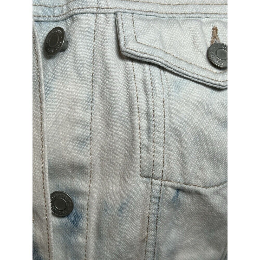 Gap Women’s Distressed Cropped Light Wash Jean Tie Dye Denim Jacket Med Tall NEW - Picture 2 of 9